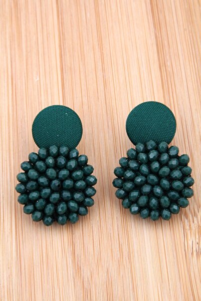 mos&more Textured Green Women's Earrings with Cutout Beads