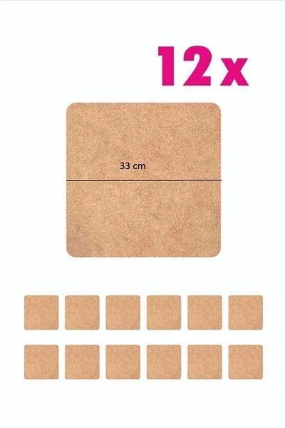 Rapithwin Τετράγωνο πιάτο σερβιρίσματος 3 mm Raw MDF - 12 τεμάχια 33 cm διάμετρος