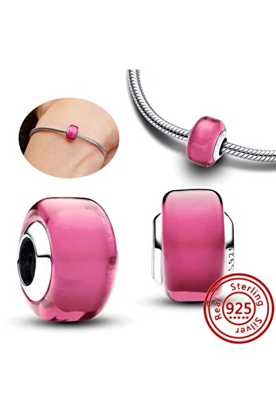 POSEİDONS JEWELLERY Gümüş Pembe Mini Murano Cam Charm s925 Ayar Gümüş