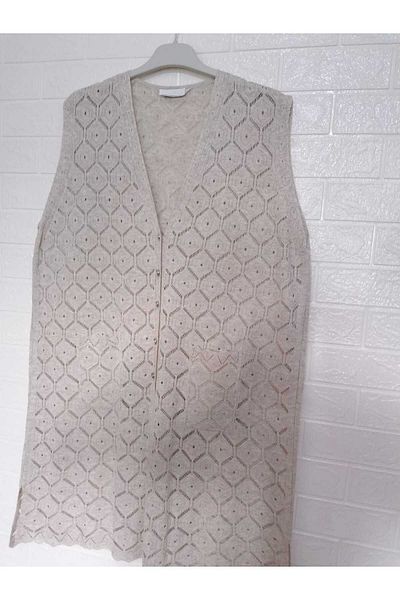 anne moda ankara Long Knitwear Summer Vest - Lace Motif