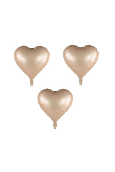 BAL10 DÜNYASI Heart Foil Balloon 3 Pcs Sand Beige
