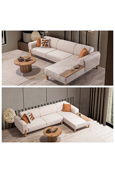 arslinedesıgn Koltuk Ahşap Ayaklı Yatak Olabilen 300*180cm Softy Bohem Dinlenmeli Uzanmalı Sağ Taraf Köşe Takımı