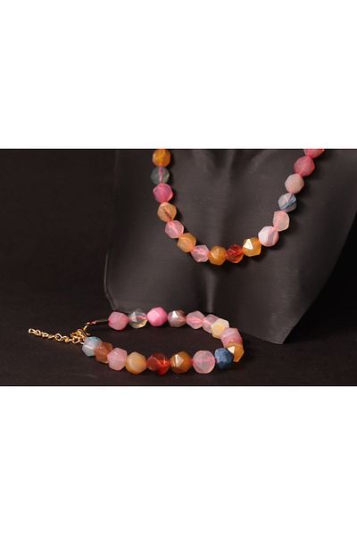 CessNova Certified Colorful Prism Agate Natural Stone Necklace and Bracelet Set