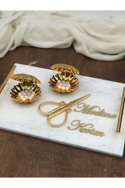 Masalsı Concept İsimli  Gerçek İnce Mermer Söz/nişan Tepsi Seti İncili Metal ...