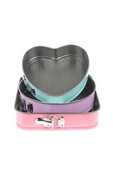 Kenpool 3 Pieces Round Heart and Square Shaped Metal Pastry Cake Set with Clamps