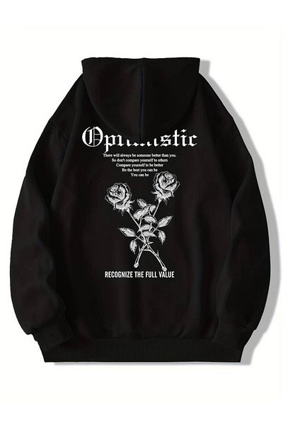 Machetta Χειμερινό φούτερ με κουκούλα Unisex Rose Printed Oversize - 3 κλωστές 100% βαμβάκι
