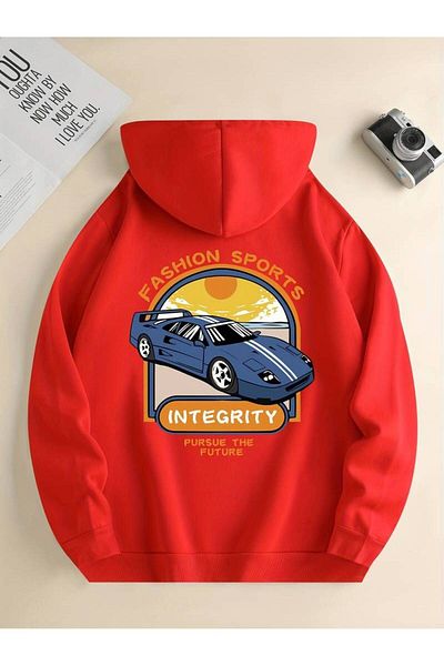 Keywest Unisex Fashion - Sports Printed Oversize Winter Hoodie, Φούτερ με κουκούλα 3 κλωστών 100% βαμβάκι