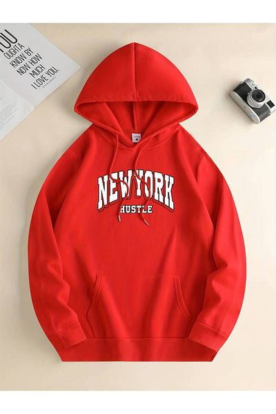 Machetta Унисекс голям суичър с качулка с принт New York Hustle - 3 нишки, 100% памук, зимна качулка