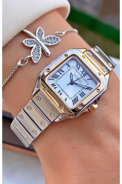 Homies Yellow Silver Colored Waterproof Women's Wristwatch and Bracelet Gift
