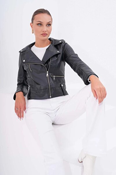 soi fashion Kožená bunda - křížový zip