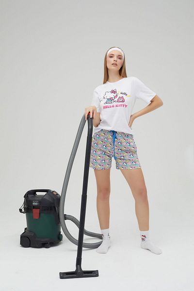 Hello Kitty Licensed Printed Crew Neck Short Sleeve with Shorts 100% Cotton Pajamas Set Roz-256
