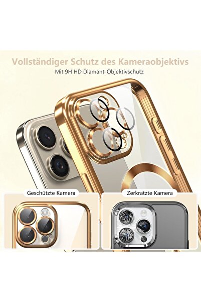 m.tk moveteck İphone 16 Pro Max Kılıf Tam Kamera Korumalı Magsafe Şarj Destekli Renkli Kenarlı Arkası Şeffaf Kapak