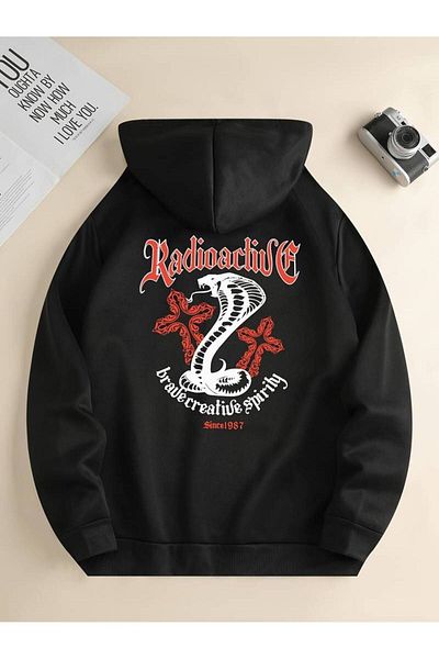 Machetta Unisex Cobra Printed Oversize Βαμβακερό φούτερ με κουκούλα - 3 κλωστές