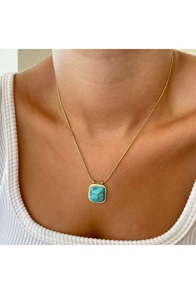 nerora قلادة إيرانية بسلسلة رفيعة من الحجر الفيروزي - ذهبي