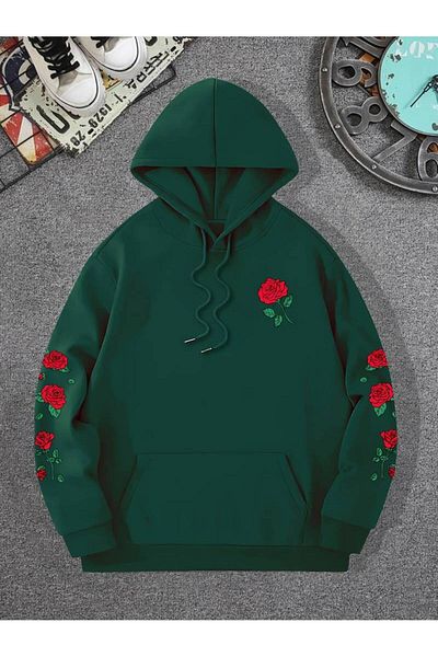 Keywest Φούτερ με κουκούλα Unisex Oversize Winter Roses - Φούτερ με 3 κλωστές 100% βαμβάκι