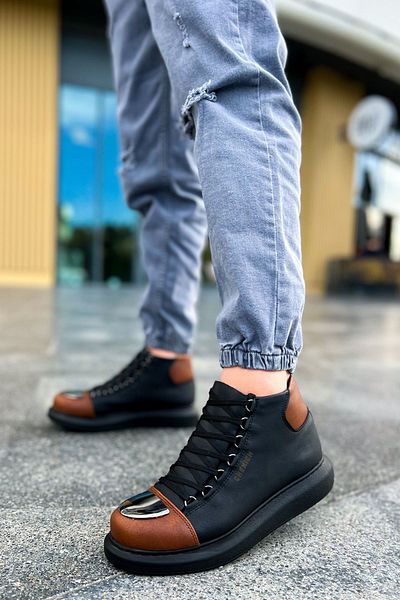 BZ Moda B267 Roman Mirror - Ορθοπεδικά ανδρικά αθλητικά μποτάκια, καθημερινό δέρμα με κορδόνια, μαύρο/μαύρισμα