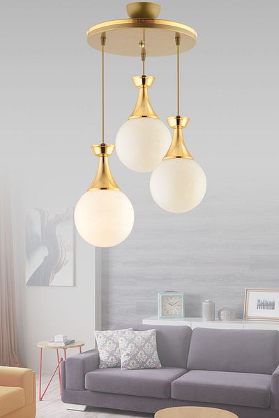 GYK LİGHT Mi̇nel Set of 3 - Gold Glopey Glass Old Lighting