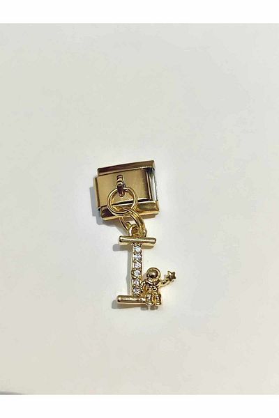 AseLJewellery I Letter Italian Charm - Flexible Bracelet, Gold Color Astronaut Detailed