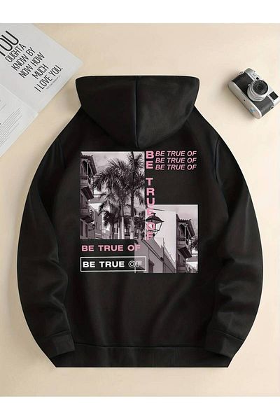 Machetta Hanorac de iarnă oversize unisex cu imprimeu Be True - 3 fire, 100% bumbac, hanorac cu glugă
