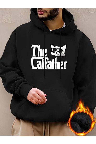 Machetta Χειμερινό φούτερ Unisex Catfather Printed Oversize - Φούτερ με κουκούλα 3 κλωστών 100% βαμβάκι