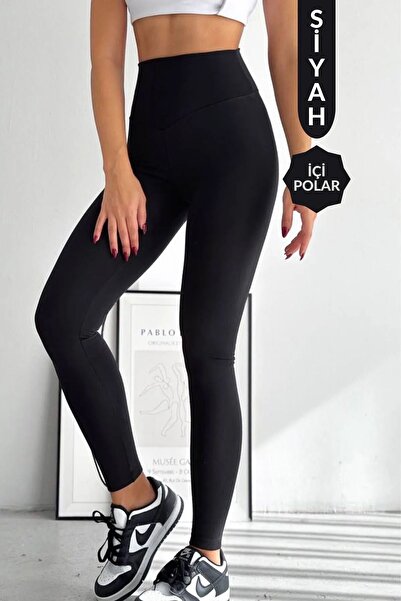 Lady Изключително висока талия, подплатени с поларен флийс, отслабващи чорапогащи, черни