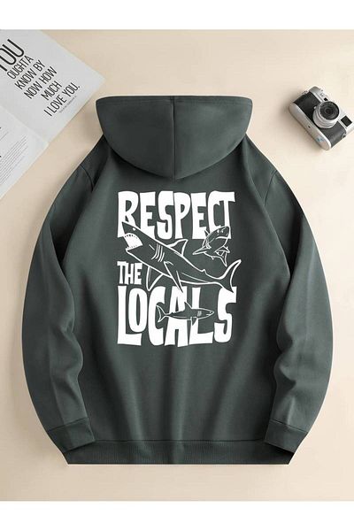 Machetta Respect The Locals Printed Unisex Oversize Χειμερινό φούτερ με κουκούλα - Φούτερ με 3 κλωστές 100% βαμβάκι