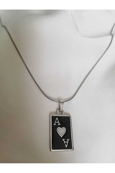 Judas Takı Black Mug Ace Necklace with Steel Chain