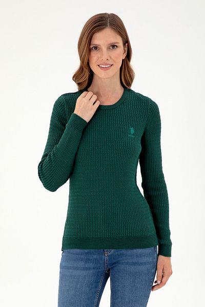 U.S. Polo Assn. Pulover de bază verde închis de damă 50288979 -VR079