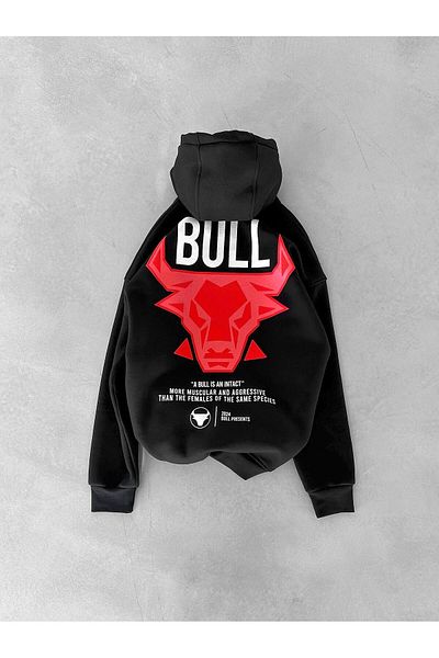 ablukaonline Men's Oversize Bull Printed Hoodie Black