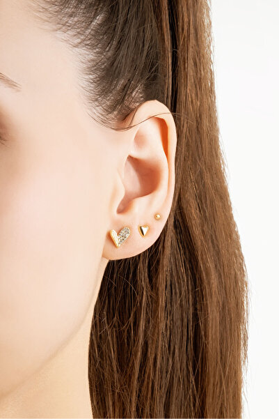 So CHIC... Love 18 Ayar Sarı Altın Kaplama Gümüş Çoklu Küpe