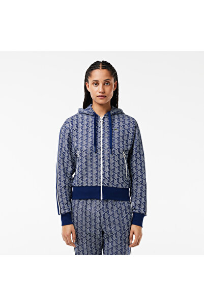 Lacoste Women's Regular Fit Hooded Monogram Blue Sweatshirt
