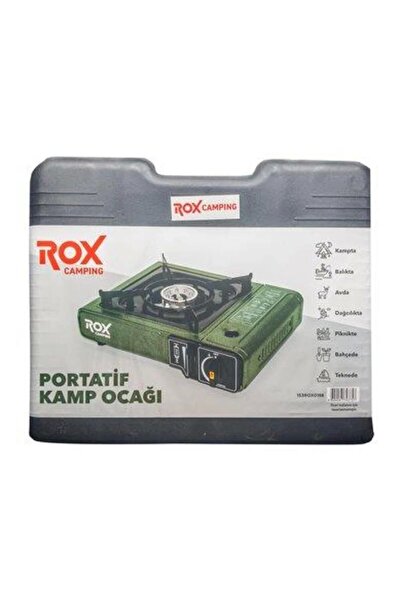 Rox Camping 0188 Tekli Portatif Kamp Ocak - Haki Yeşil, Rüzgarlıklı, Ekstra Gaz Girişli