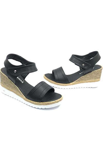 KCMN Μαύρα γυναικεία σανδάλια - Ayakdaş 1035 Wedge Sole