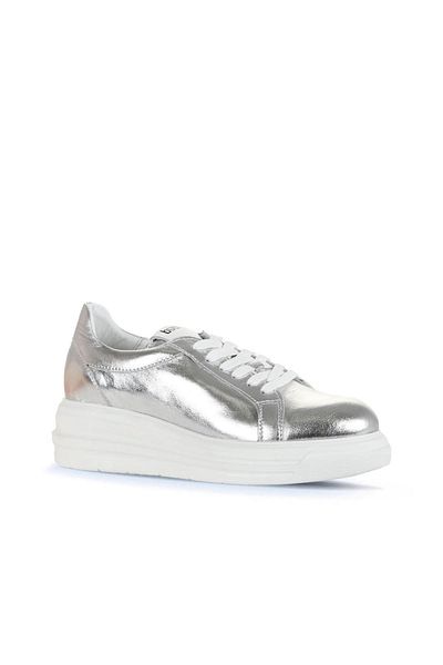 Bueno Shoes Pantofi de damă din piele argintie Trf 16wa8191