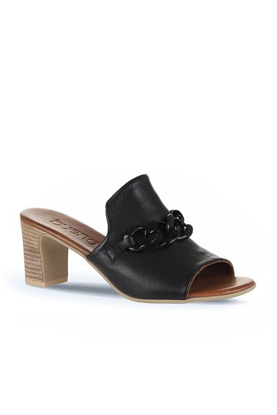 Bueno Shoes Papuci de damă din piele cu toc negru-bej 01wu9502
