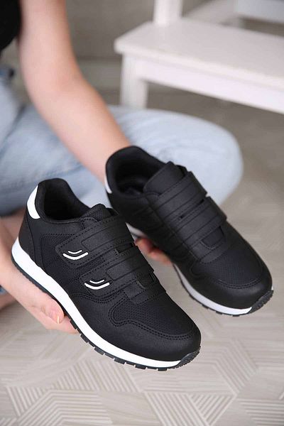 Ccway Pantofi sport cu velcro dublu de damă, alb, negru