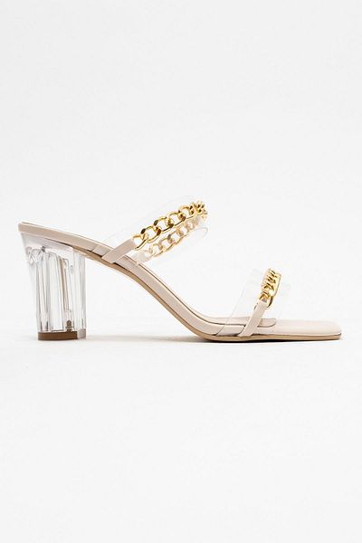 Ccway Chained Transparent Banded Women's Heeled Slippers - TEN SKIN