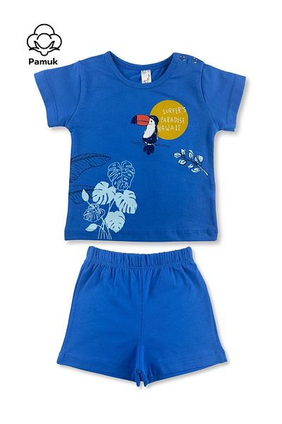 difa kids Parrot Printed Blue Summer Suit for Baby Boy