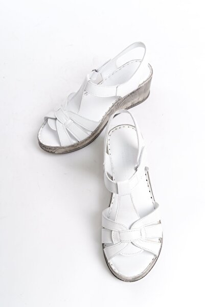 Tamdabu Ayakkabı Genuine Leather White Anatomical Women's Sandals - Comfort TMD202455