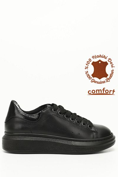 GÖNDERİ(R) Damen-Sneaker aus echtem Leder mit anthrazitfarbener Spitze und gepolsterter Sohle