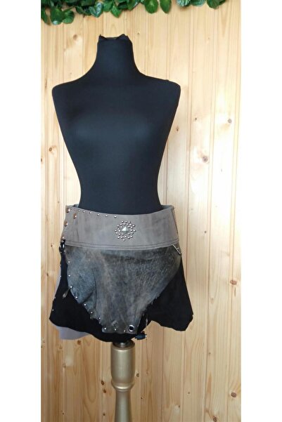 Bohem Stil Boho Antik Zımba Tasarım Süet Detaylı Hakiki Deri Kemer (82cm-97cm)