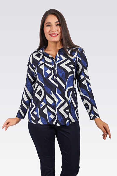 TOLGA SARAÇOĞLU 10933 SAKS POLO ΚΟΛΑΡ ΜΑΚΡΥΜΑΝΙΚΙ ΠΛΕΚΤΟ ΜΠΛΟΥΖ ΜΕ ΣΧΕΔΙΟ