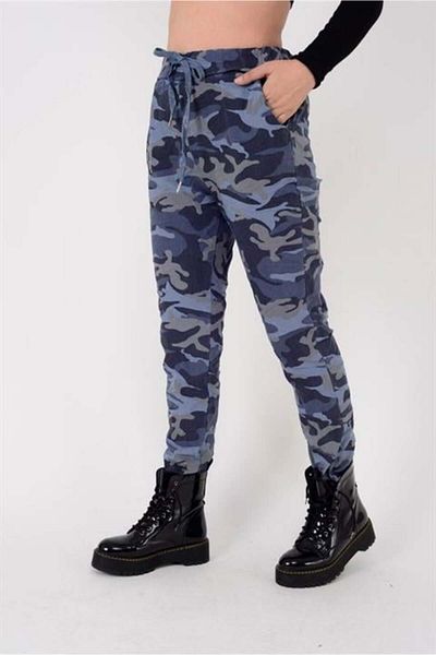 Bohem Stil Italian Waist Tie Camouflage Patterned Skinny Leg Trousers (Size 36-44)