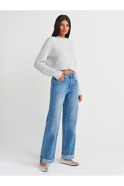 Dilvin 71714 Pantaloni albaștri din denim drept - picior îndoit