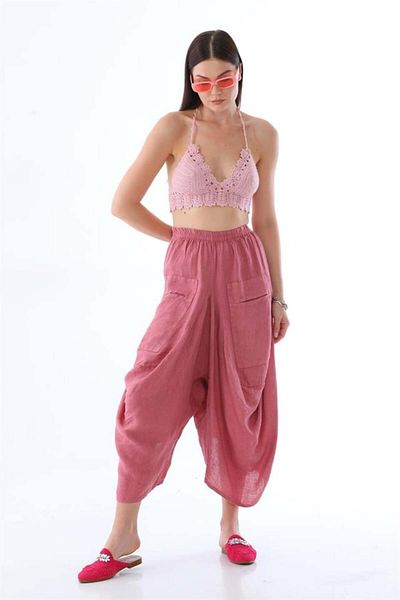 Bohem Stil Pantaloni largi din in italian cu buzunare (INTRE MASURI 36-48)
