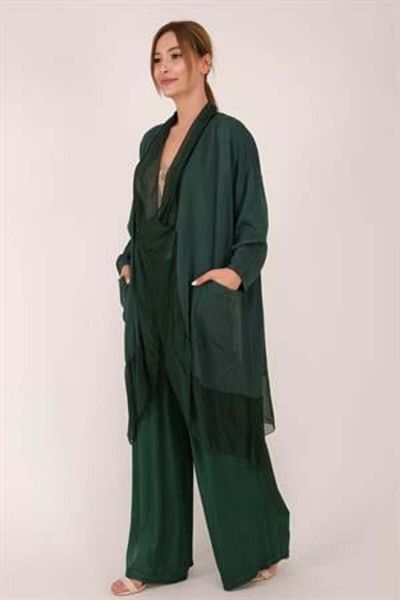 Bohem Stil Italian Silk Detailed Oversize Cap Blouse - Wes Trouser Set