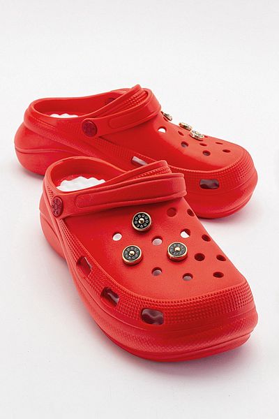 Ccway Thick Sole Women's Sabo Slippers with Accessories Red