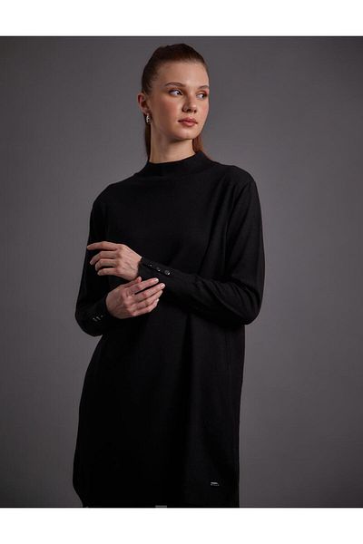 Kayra Turtleneck Basic Knitwear Tunic Black