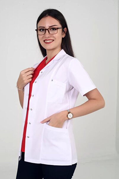 DENİZ İŞ سترة نسائية قصيرة بياقة قميص - مريلة مختبر للأطباء