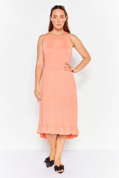 Willow Drive Women Plain Midi Dress, Coral